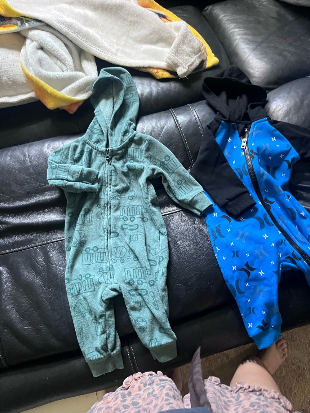 Kids Hooded One-Piece in Teal with Allover Print